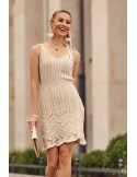 Knitted dress with an openwork pattern, beige PR91130 - Online store - Boutique